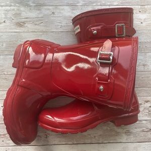 Glossy Red Short Hunter Boots